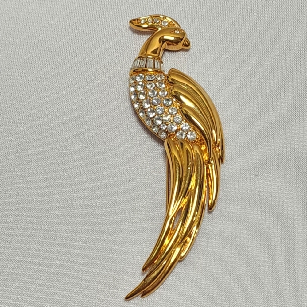 MONET Gold and Crystal Bird Of Paradise Large Brooch